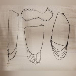 4 adjustable choker necklaces dark silver black multi layer strand vintage goth